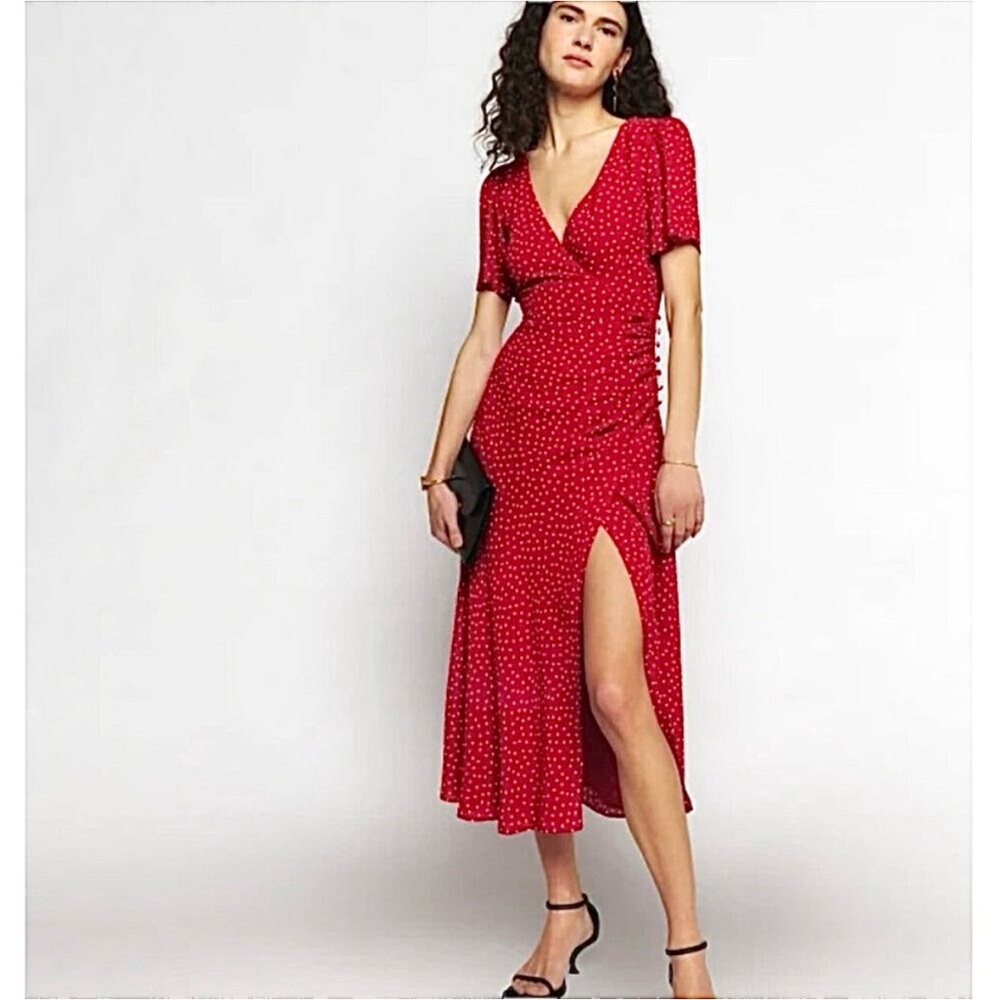 Reformation Red Flutter Sleeve Maxi Dress
